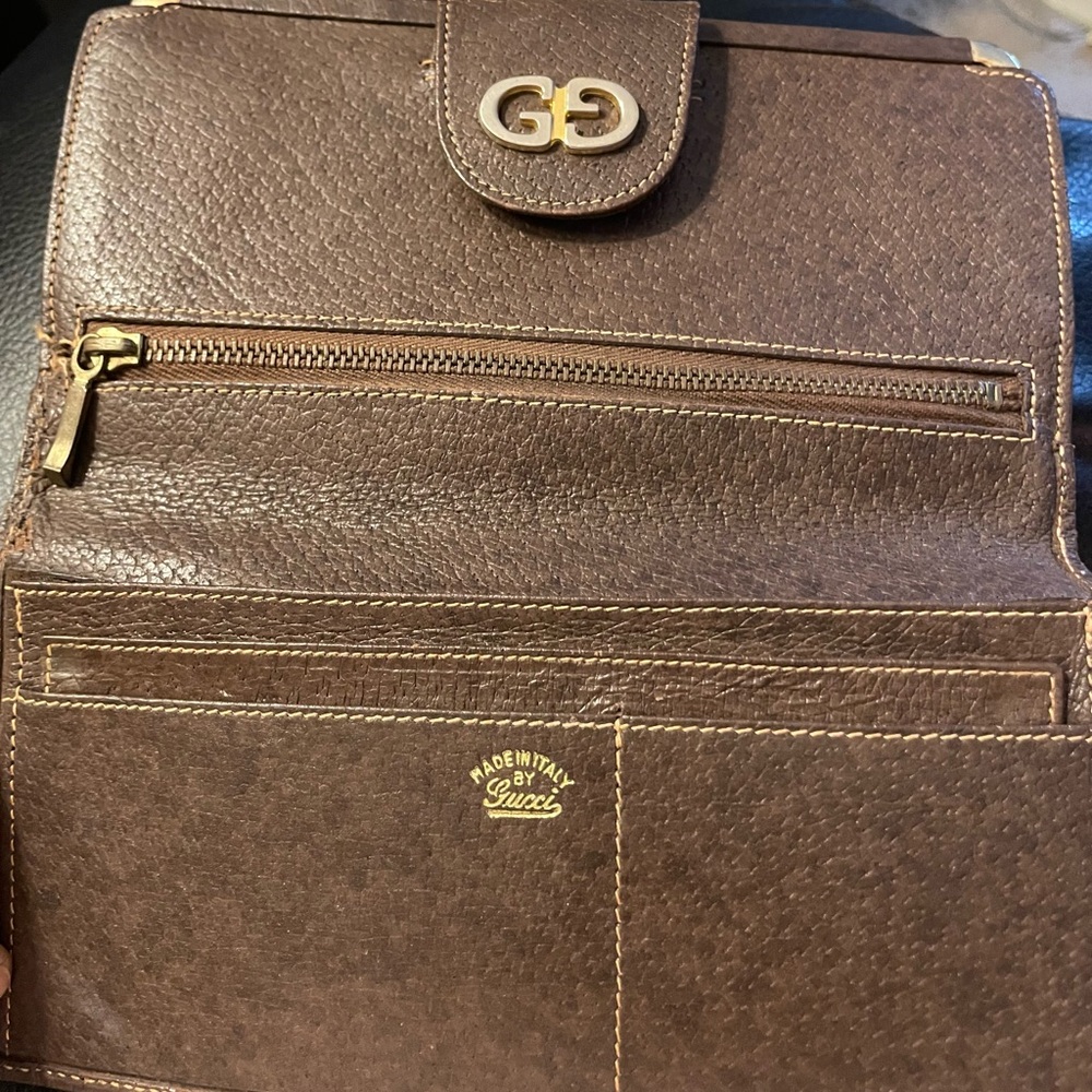 EUC Gucci Brown Leather Clutch with Red and Green Stripe - Picture 3 of 6